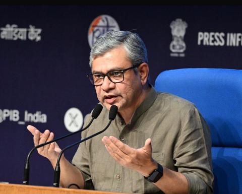 The Union Minister of Railways, Minister of Information and Broadcasting and Minister of Electronics and Information Technology, Shri Ashwini Vaishnaw addressing the media while announcing the decisions taken by cabinet, chaired by Prime Minister Shri Narendra Modi, in New Delhi on June 19, 2024.